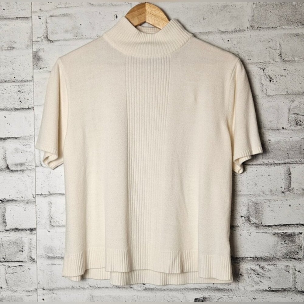 Wardrobe Essentials Petite Cream Mock Turtleneck Short Sleeve Sweater Super Soft